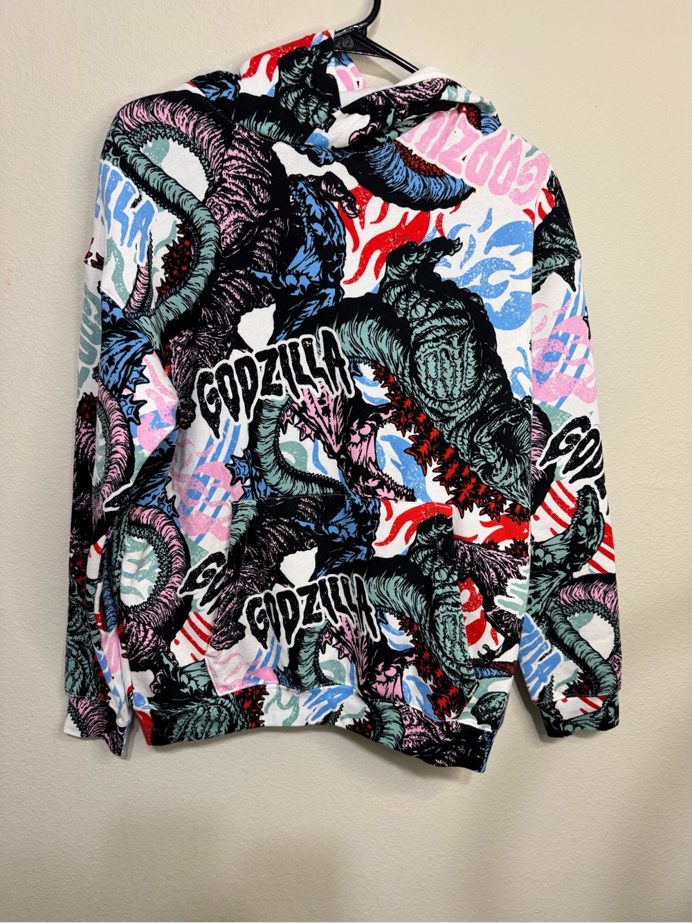 H&M White Hoodie with Multicolor Graphic Accents